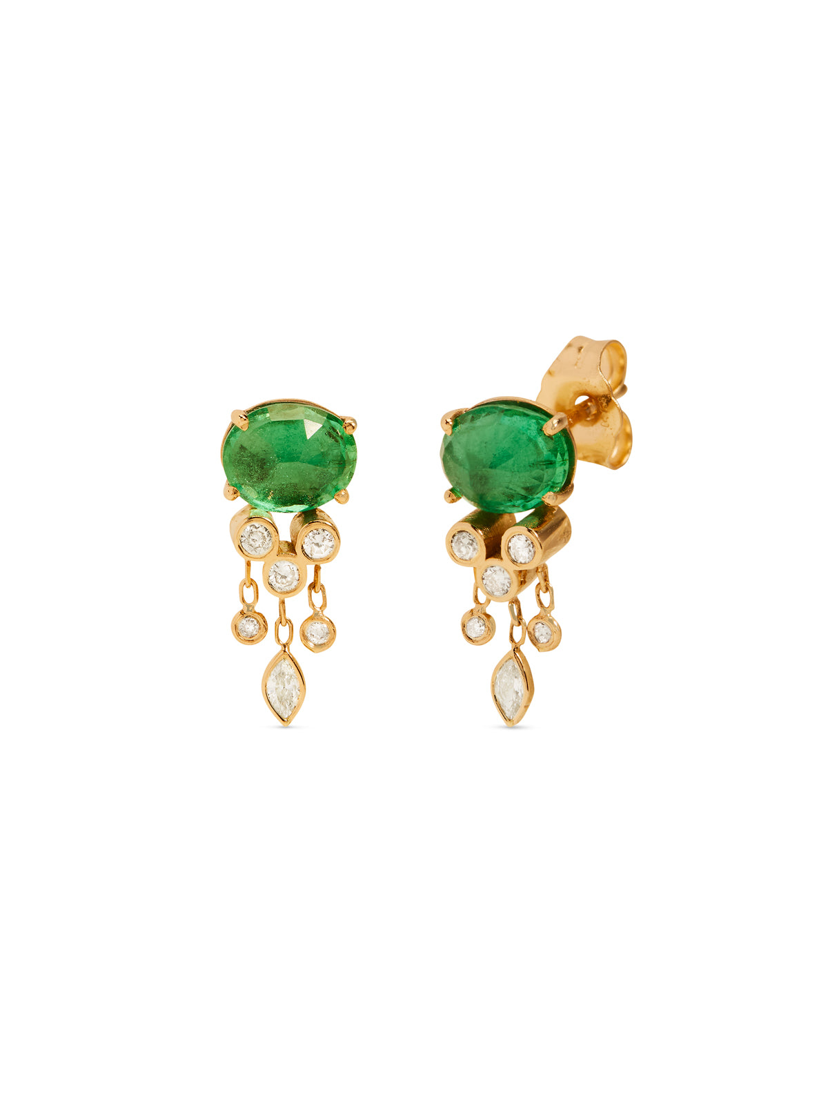 Emerald and Diamond Jellyfish Yellow Gold Earrings