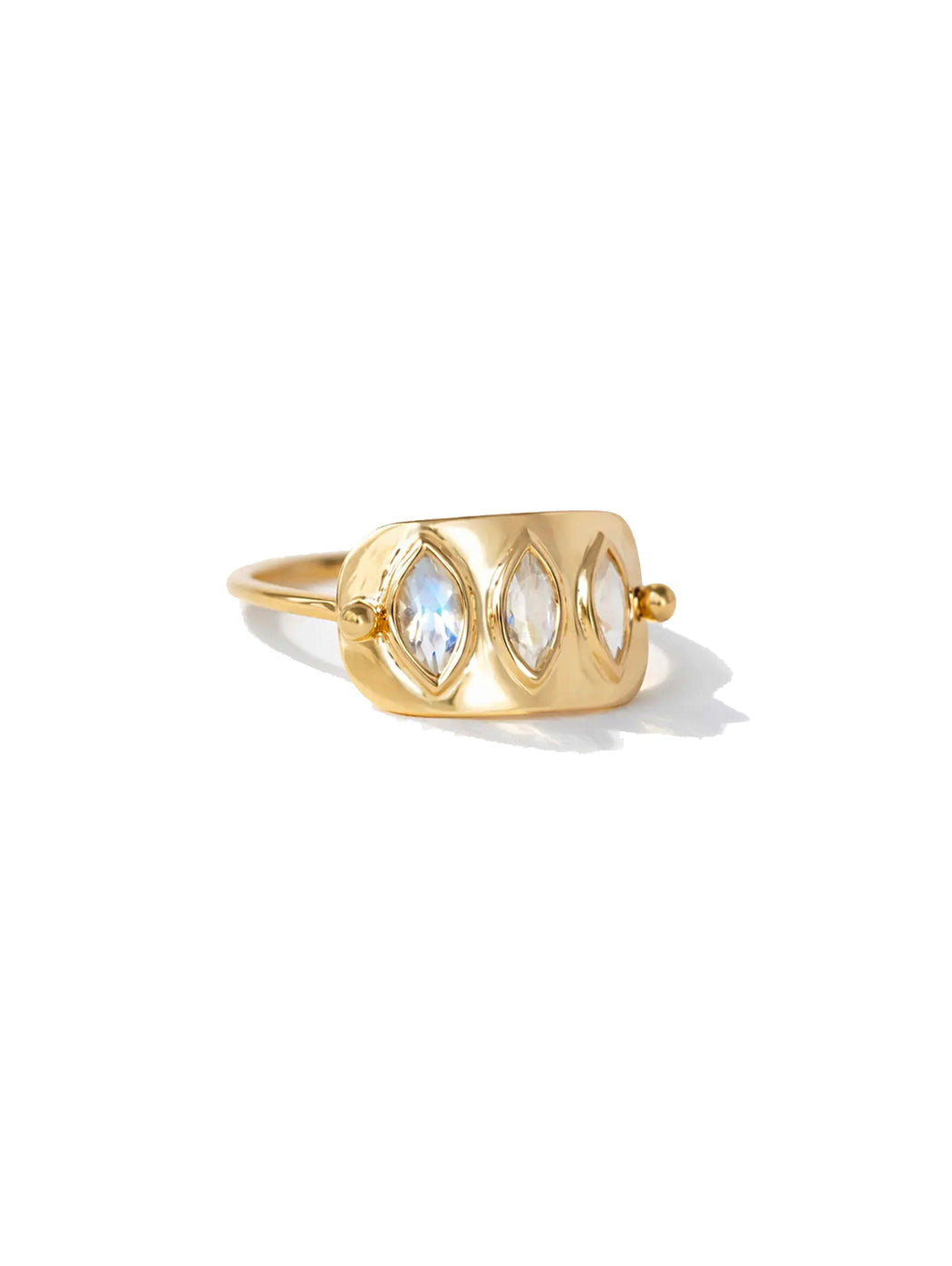 Triple Moonstone Plate Yellow Gold Ring