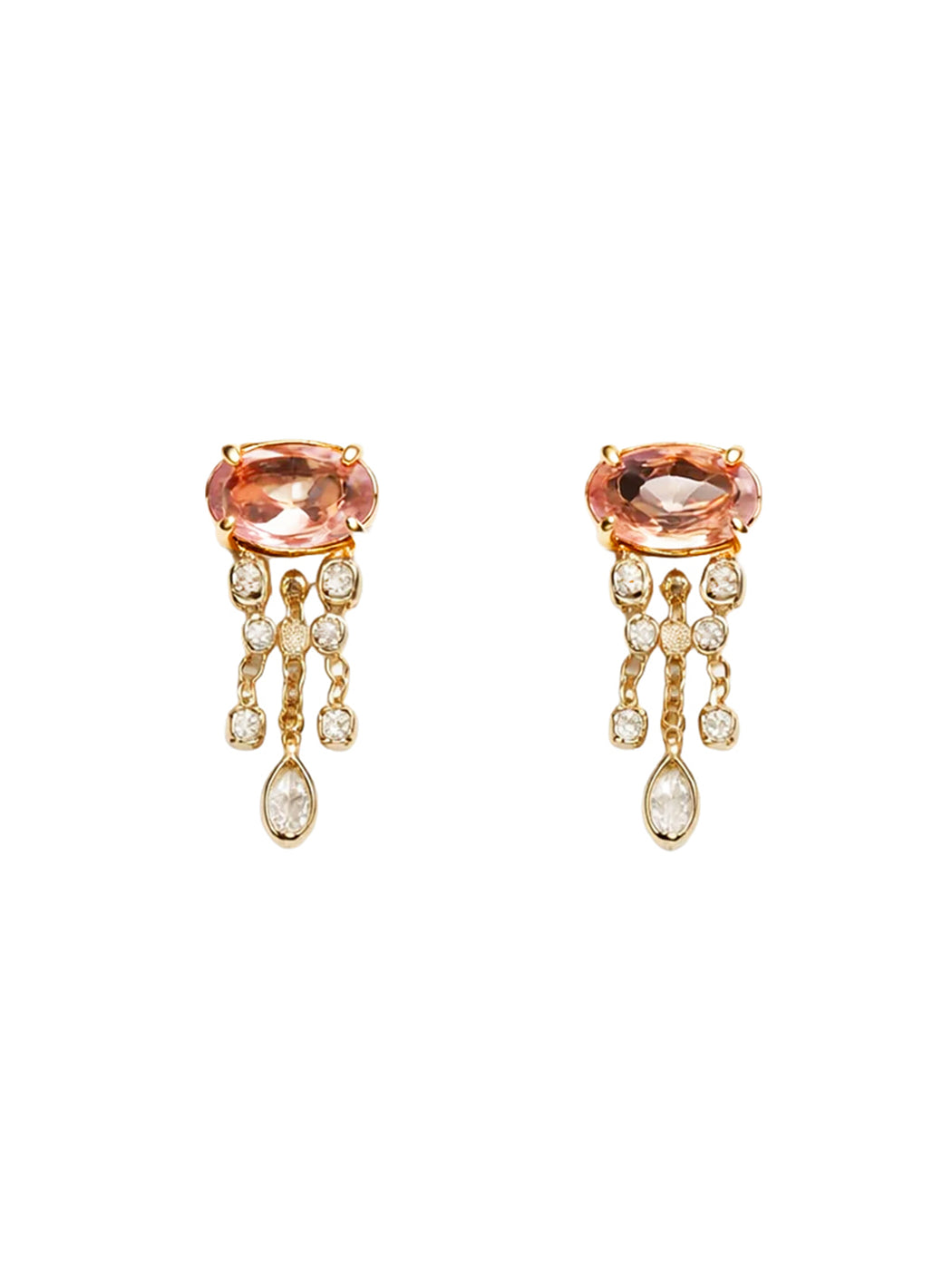 Pink Tourmaline & Diamond Jellyfish Yellow Gold Earrings