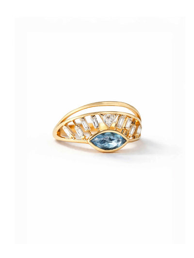 Aquamarine & Diamond Open Eye Crown Ring