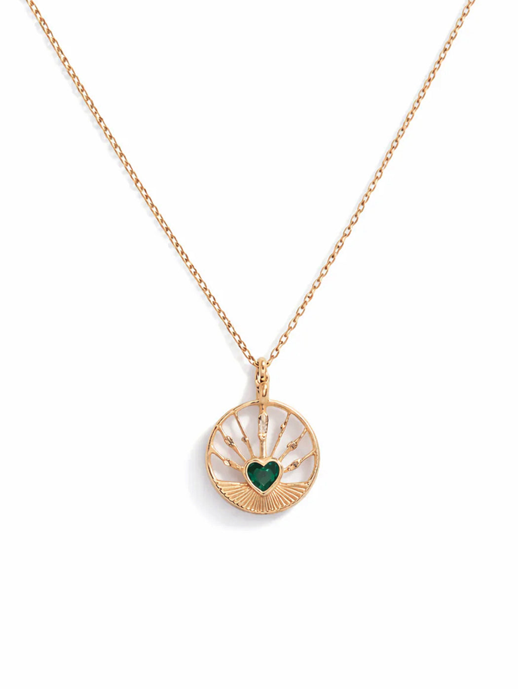Emerald Heart & Diamond Yellow Gold Necklace