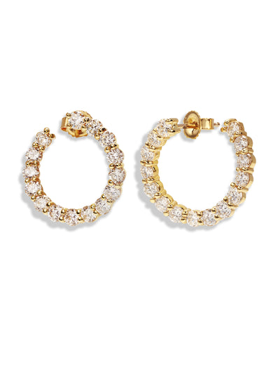 Sparkler Swirl Yellow Gold Hoop Earrings