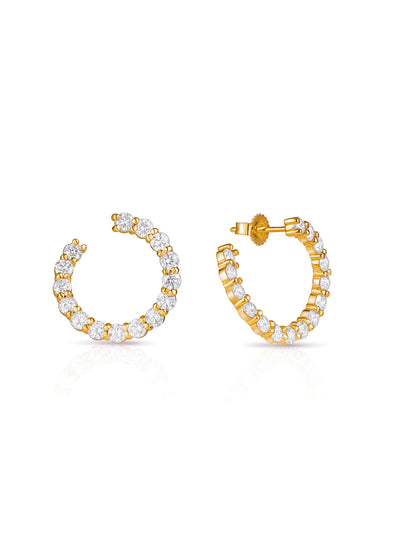 Sparkler Swirl Yellow Gold Hoop Earrings