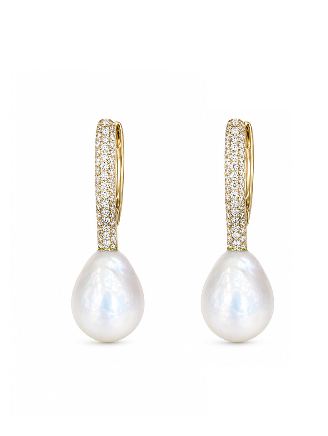 Pave Arum Pearl Yellow Gold Earrings