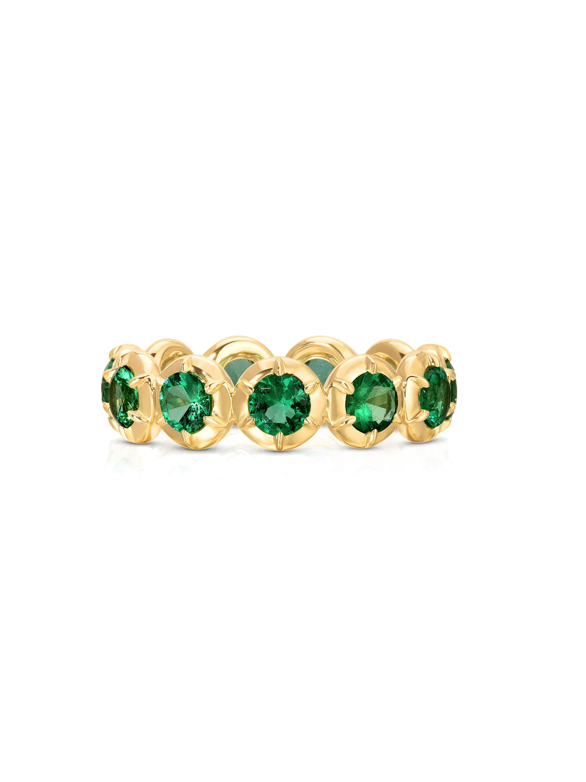 Rosette Emerald Eternity Yellow Gold Band