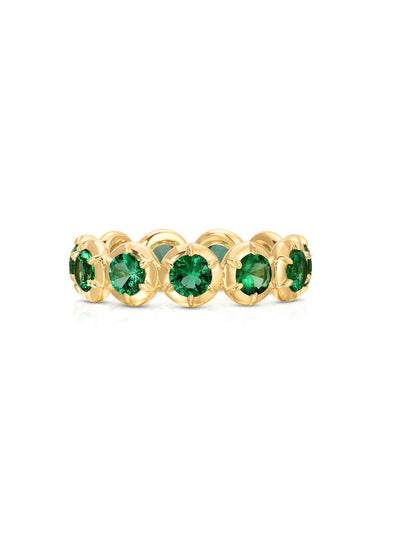 Rosette Emerald Eternity Yellow Gold Band