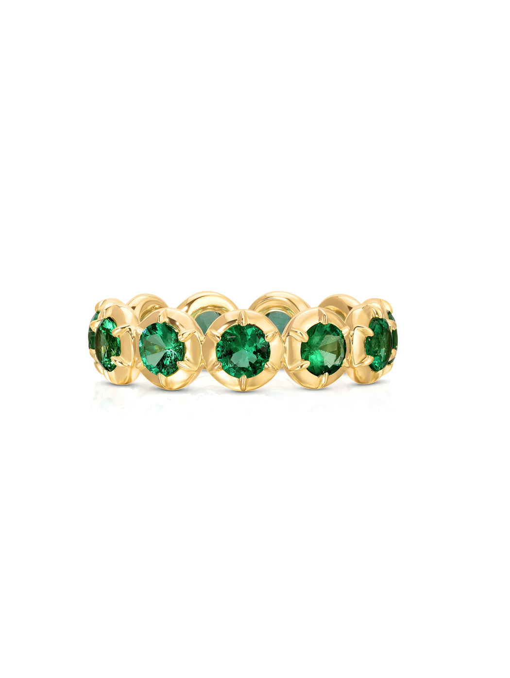 Rosette Emerald Eternity Yellow Gold Band