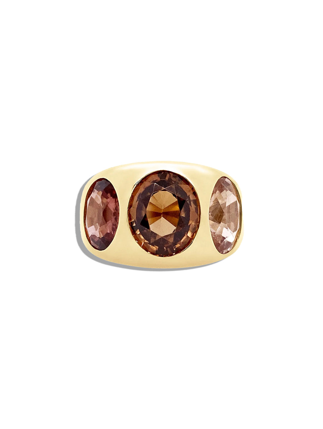 3 Zircon Yellow Gold Chunky Nomad Ring