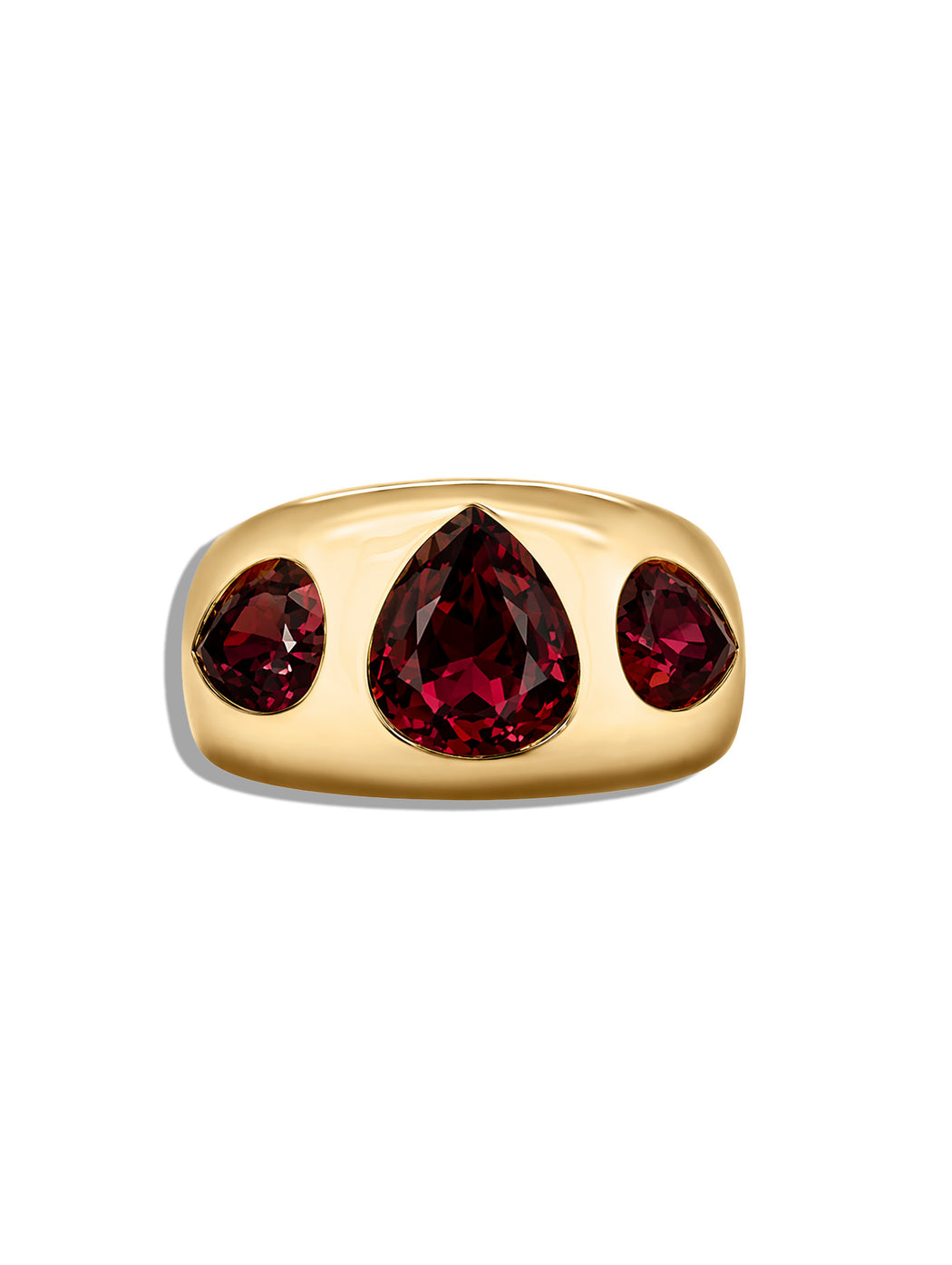 3 Pear Garnet Yellow Gold Chunky Nomad Ring