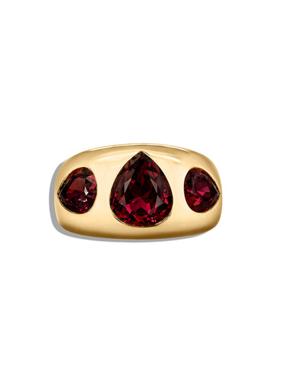 3 Pear Garnet Yellow Gold Chunky Nomad Ring