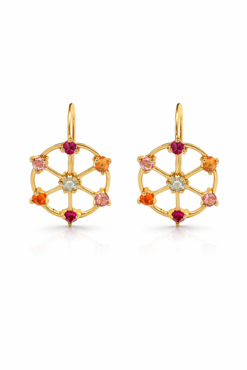 Multi-Stone Small Ferris Wheel Yellow Gold Earrings