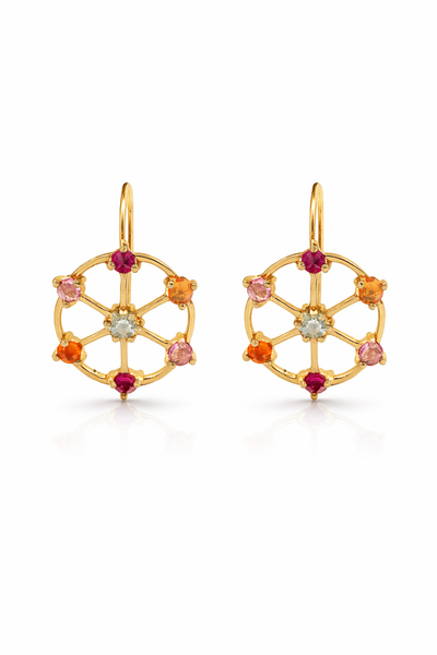 Multi-Stone Small Ferris Wheel Yellow Gold Earrings