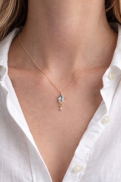 Aquamarine & Diamond Jellyfish Yellow Gold Necklace