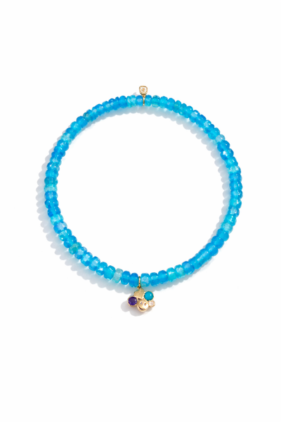 Happy Face Heart Cluster on Blue Ethiopian Opal Beaded Bracelet