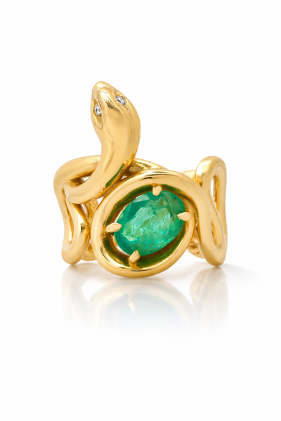 Emerald Snake Yellow Gold Ring