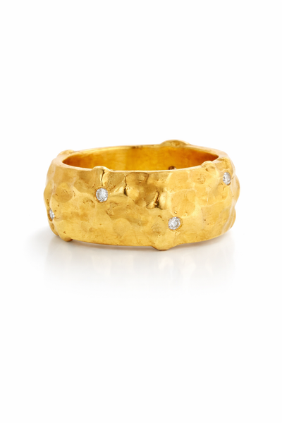 Applique Wildflower Diamond Yellow Gold Band