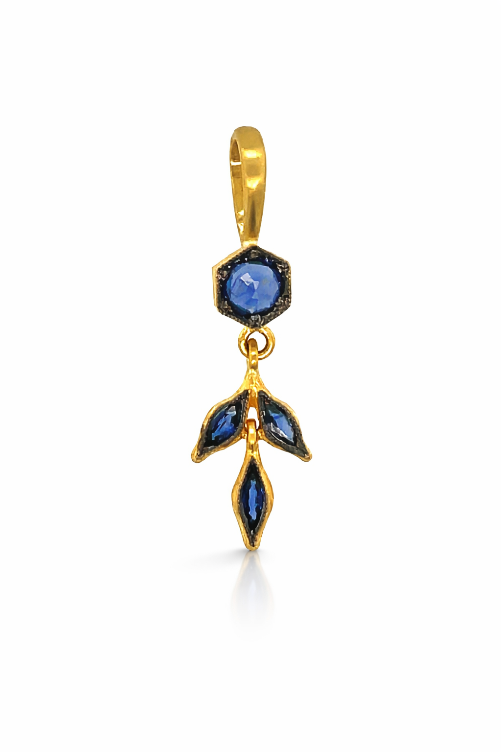 Blue Sapphire Marquise Wheat Yellow Gold Charm