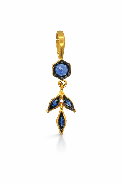 Blue Sapphire Marquise Wheat Yellow Gold Charm