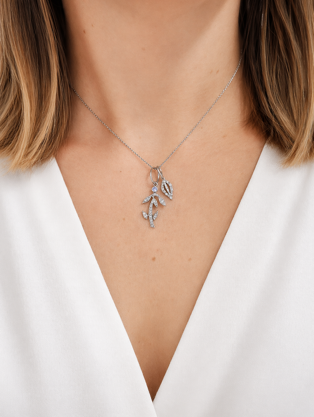 Blue Sapphire Falling Petal Platinum Charm