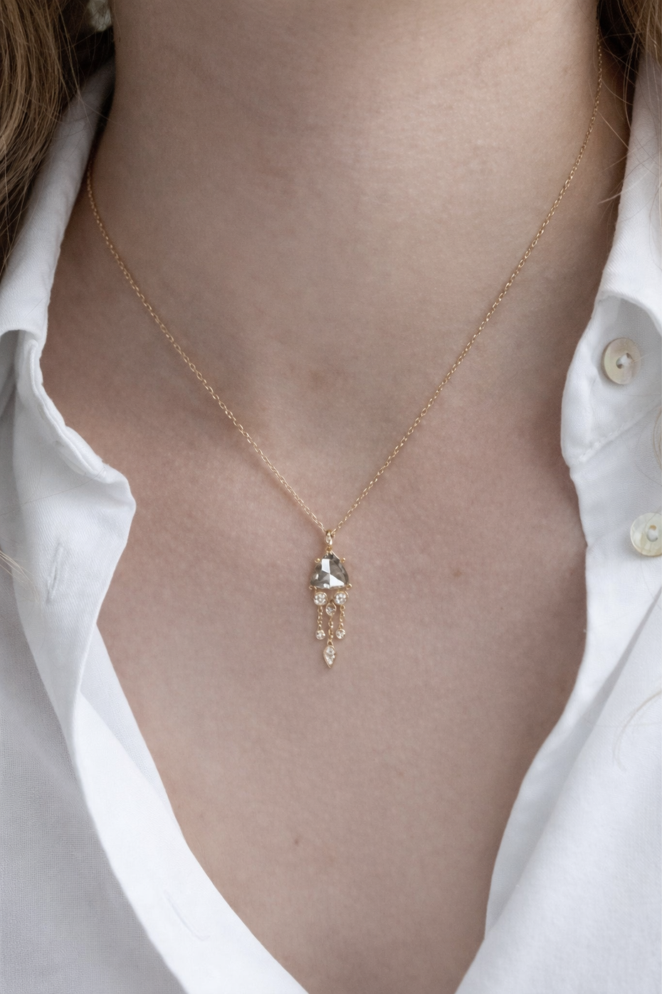 Grey Diamond & Diamond Jellyfish Yellow Gold Necklace