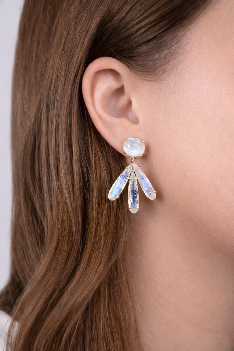 Rainbow Moonstone Classic Flora Drop Earrings