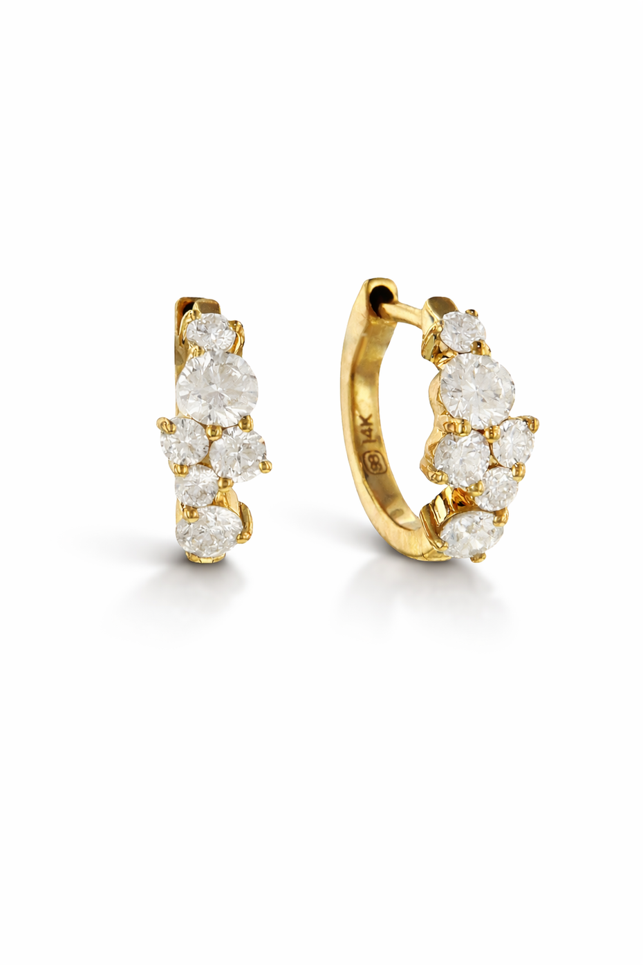 Diamond Cocktail Yellow Gold Huggie Hoop Earrings