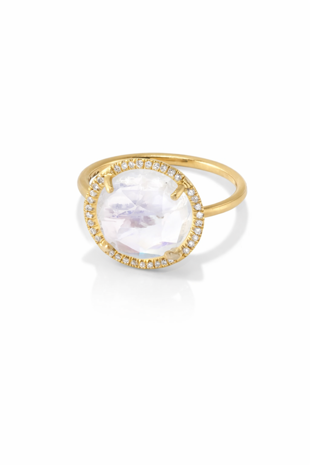 Classic Rose Cut Rainbow Moonstone Ring with Diamonds