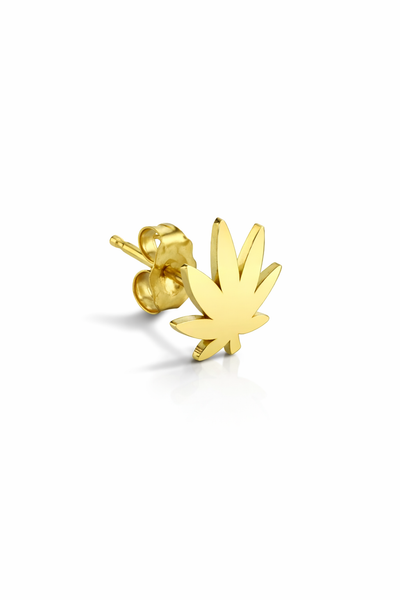 Small Pot Leaf Yellow Gold Single Stud Earring