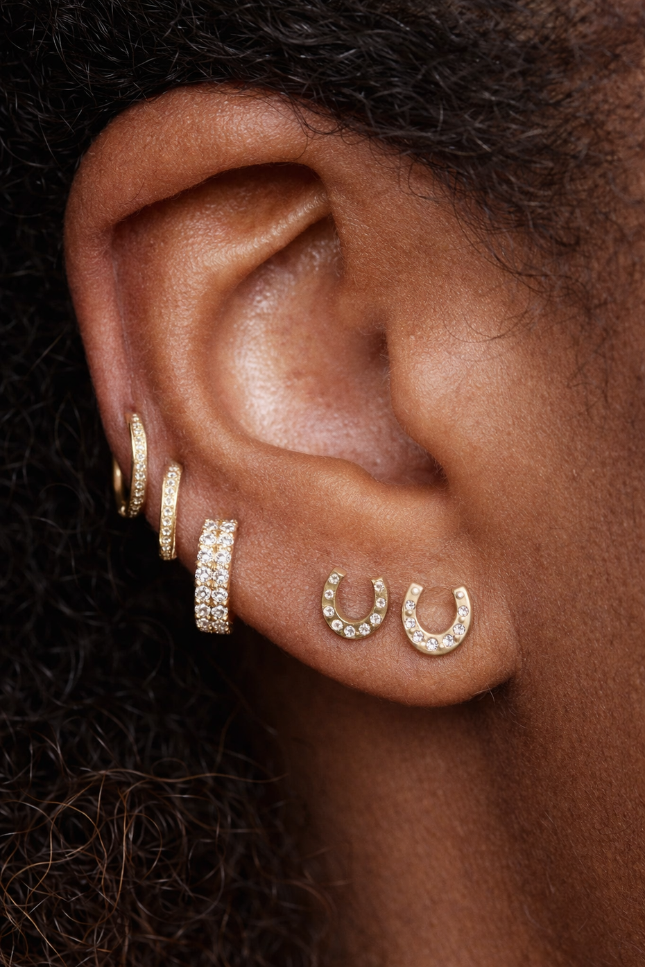 Mini Diamond Horseshoe Yellow Gold Studs