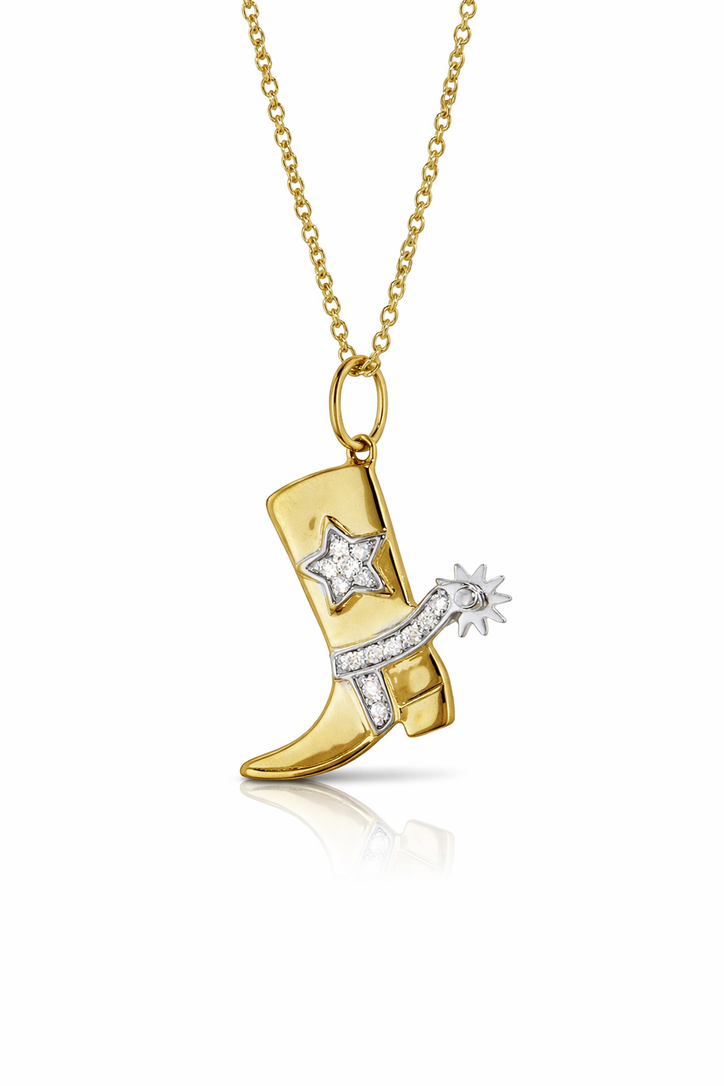 Diamond Cowboy Boot Yellow Gold Necklace