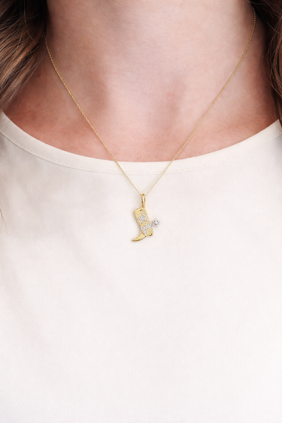 Diamond Cowboy Boot Yellow Gold Necklace
