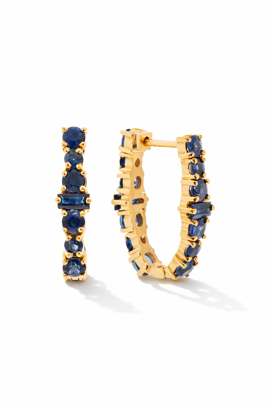 Blue Sapphire Rivulet Yellow Gold Oval Hoops