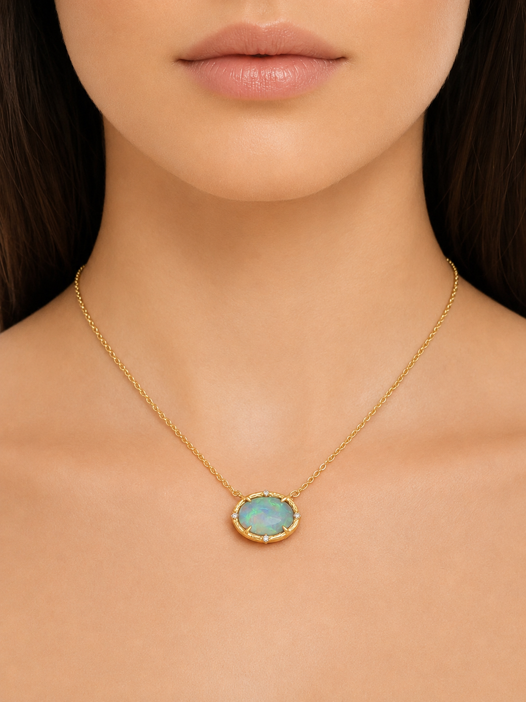 Skyline Blue Opal Yellow Gold Necklace