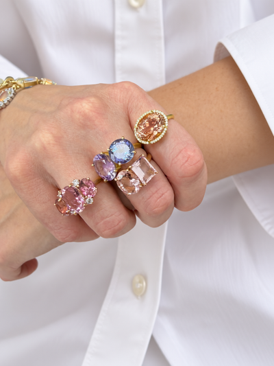 Gemmy Gem Rose of France and Tanzanite Yellow Gold Ring