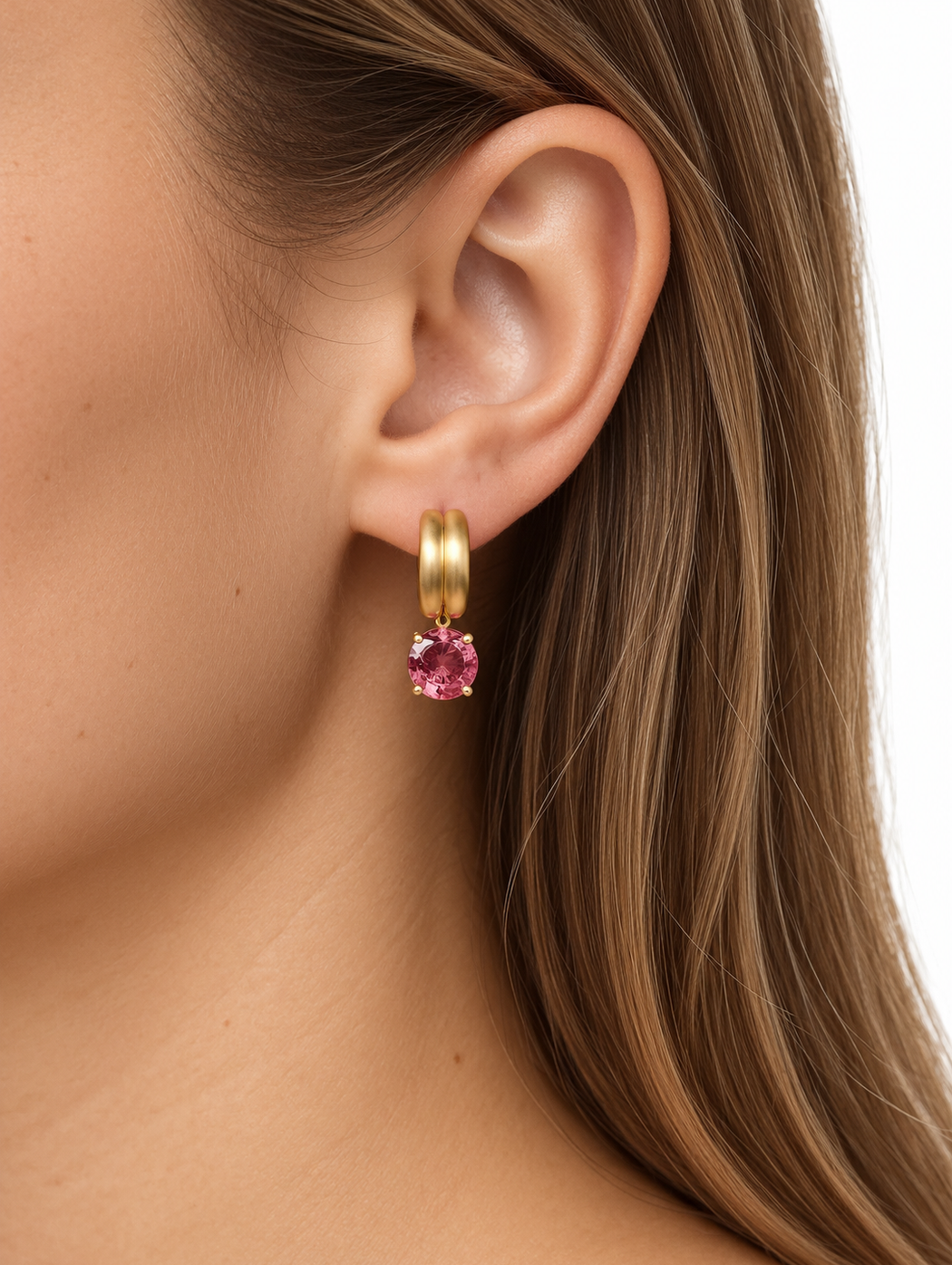 Heroic Pink Tourmaline Heroic Yellow Gold Huggie Earrings