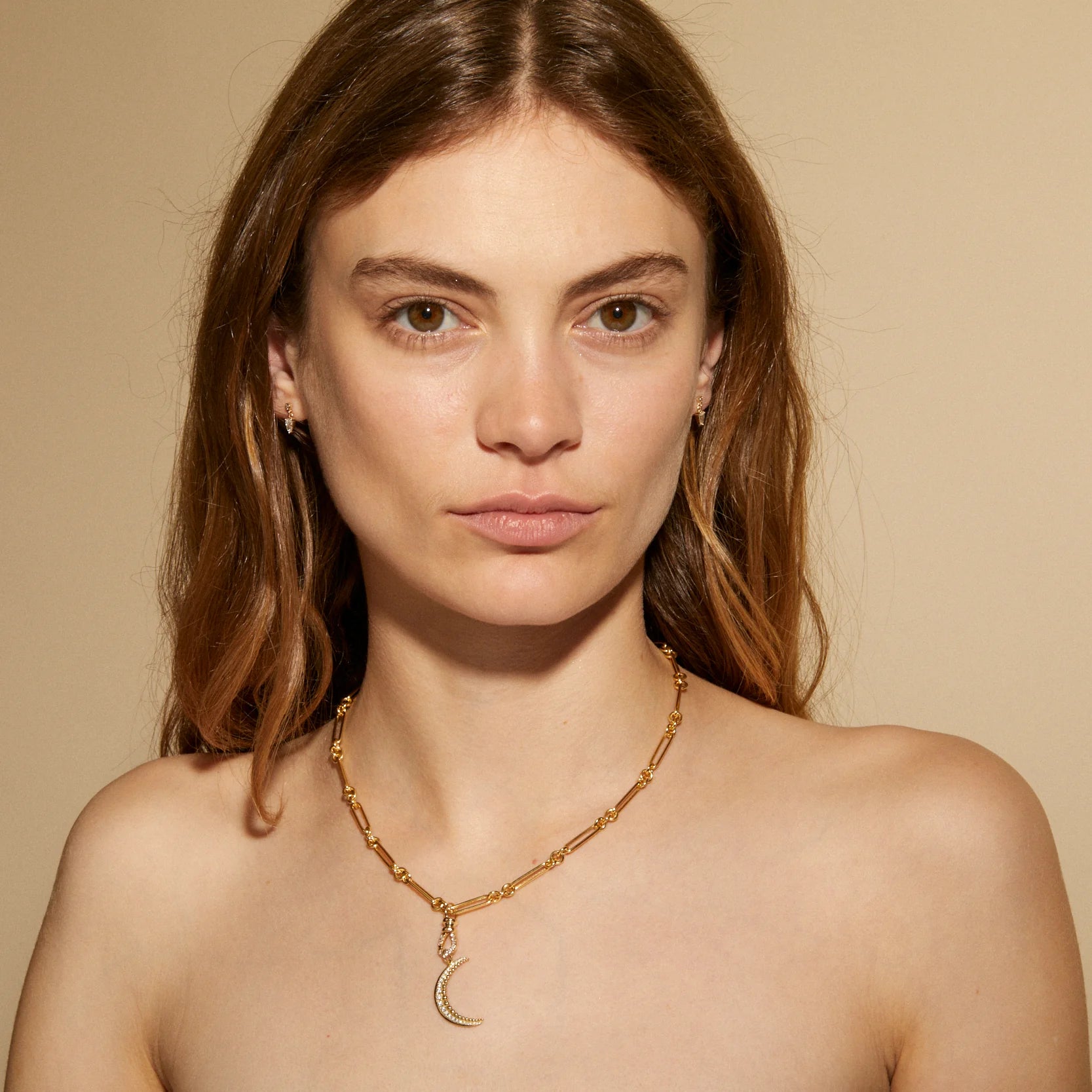 Diamond Crescent Yellow Gold Charm