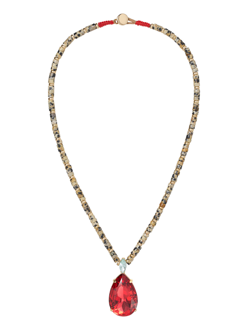 Large Pear Crystal Drop Heishi Necklace