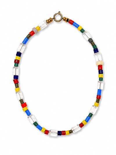 Multi Short Ribbon Beaded Necklace