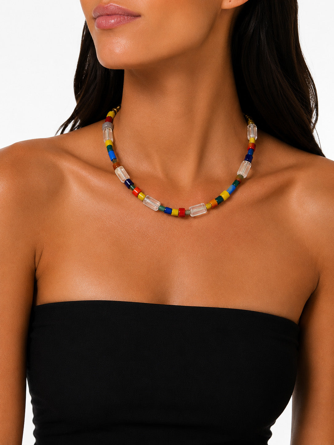 Multi Short Ribbon Beaded Necklace