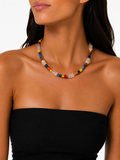 Multi Short Ribbon Beaded Necklace