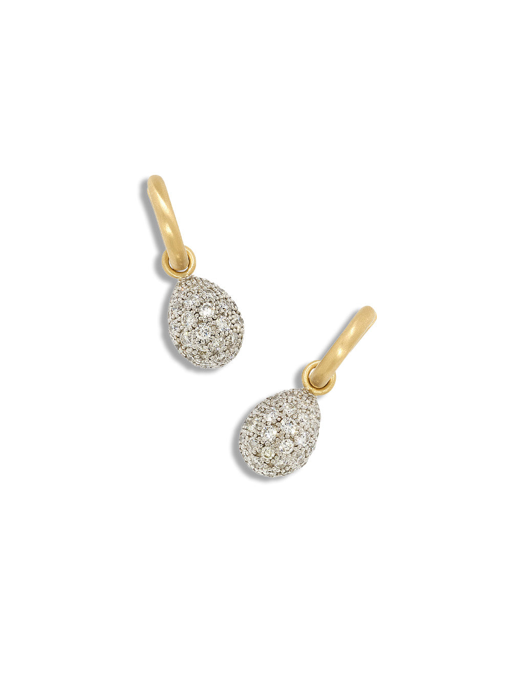 Diamond Pavé White and Yellow Gold Drop Huggie Earrings