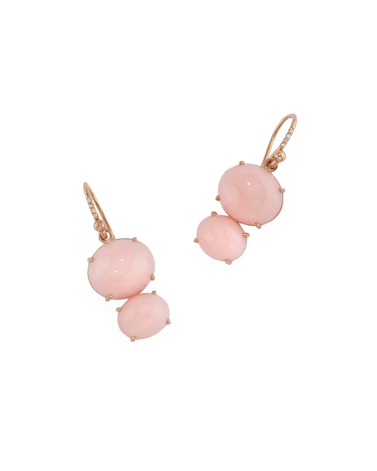 Pink Opal Double Drop Rose Gold Earrings