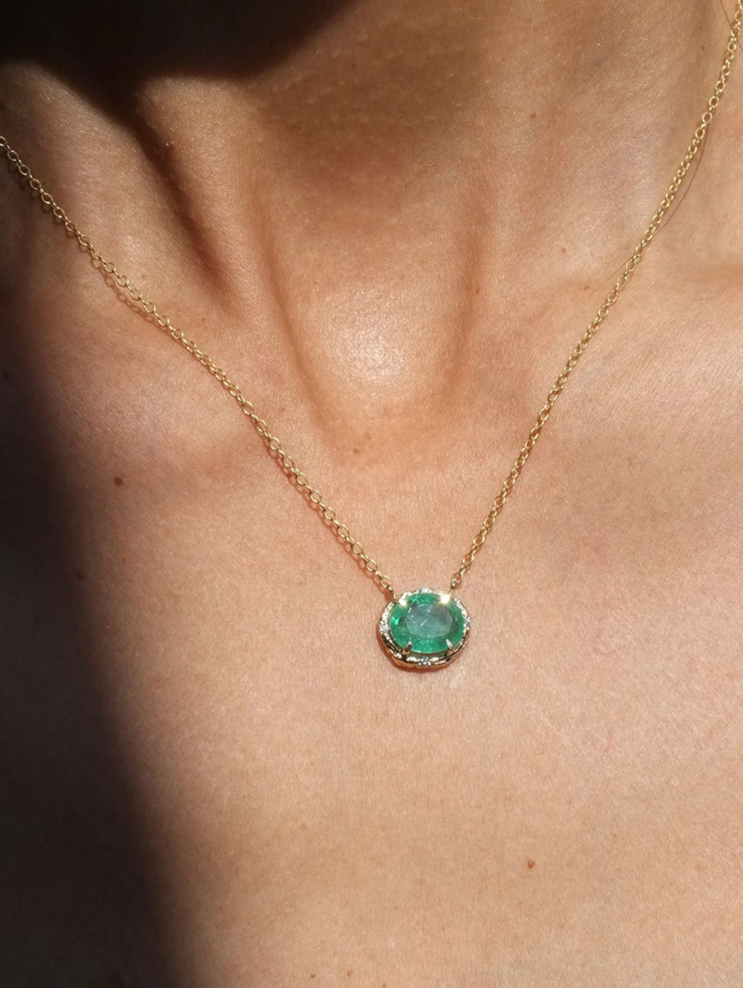 Oval Emerald Yellow Gold Necklace
