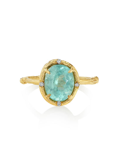 Aqua Tourmaline Yellow Gold Ring