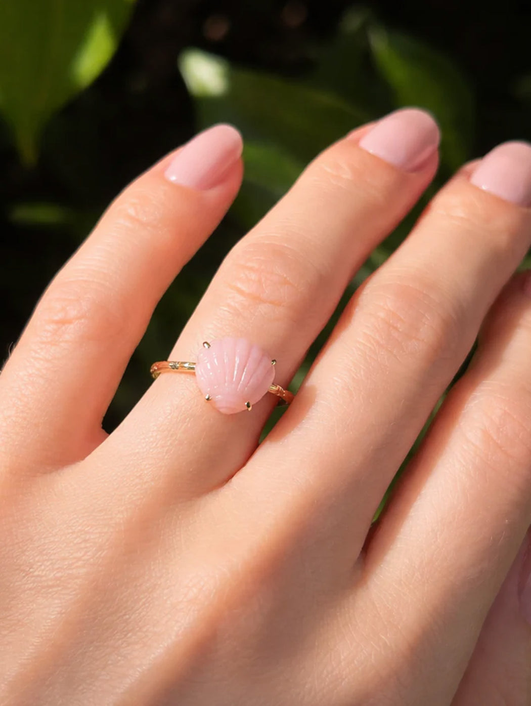 Pink Opal Shell Yellow Gold Ring