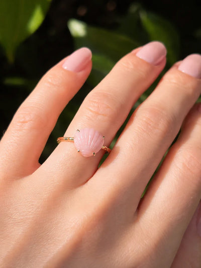 Pink Opal Shell Yellow Gold Ring
