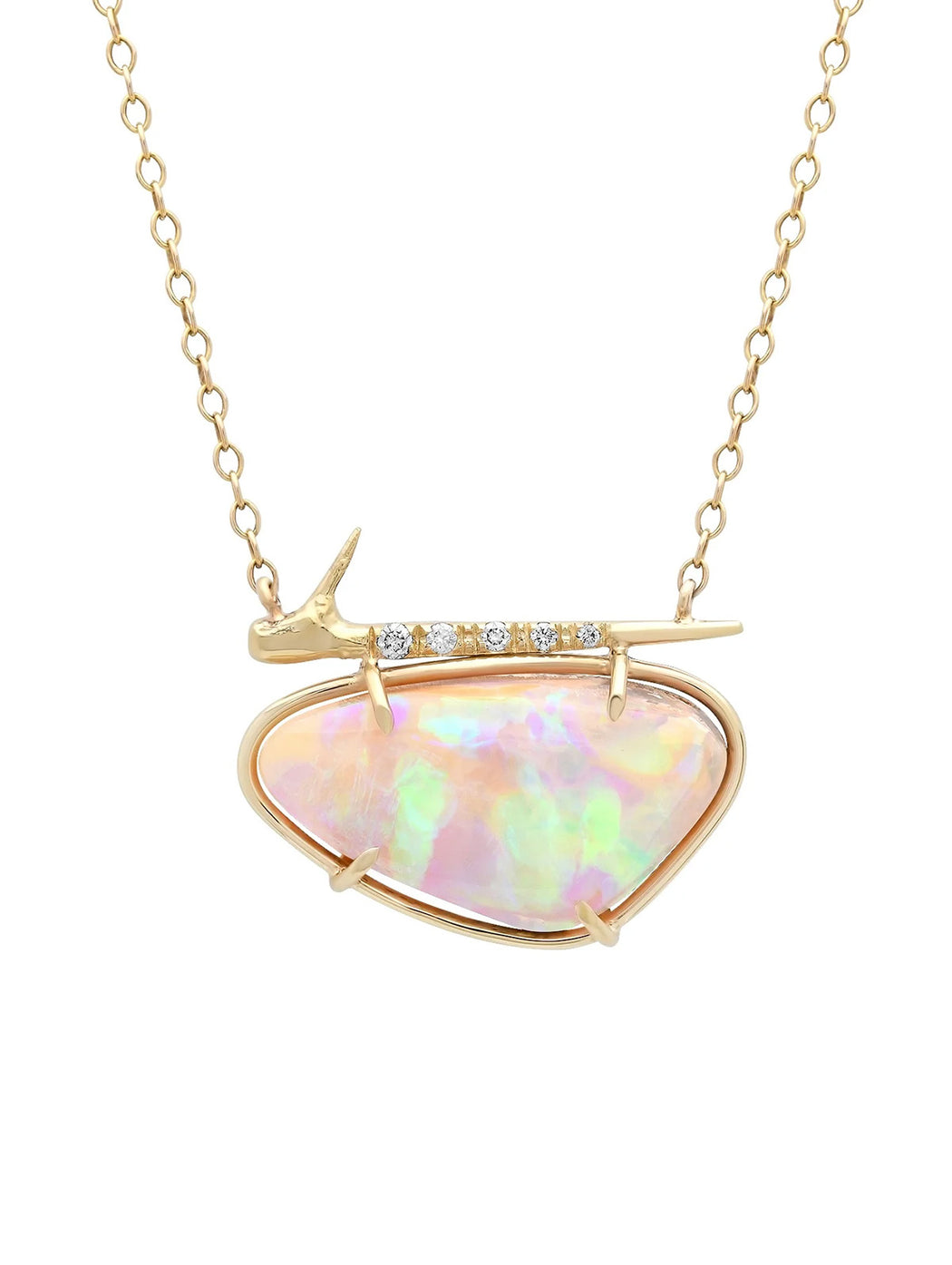 Opal Aura Thorn Yellow Gold Necklace