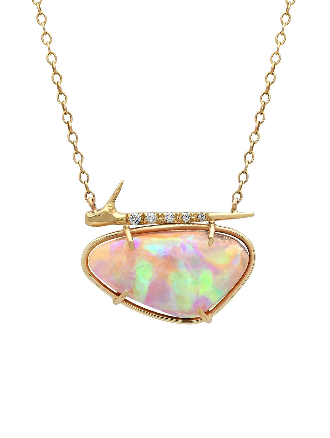 Opal Aura Thorn Yellow Gold Necklace