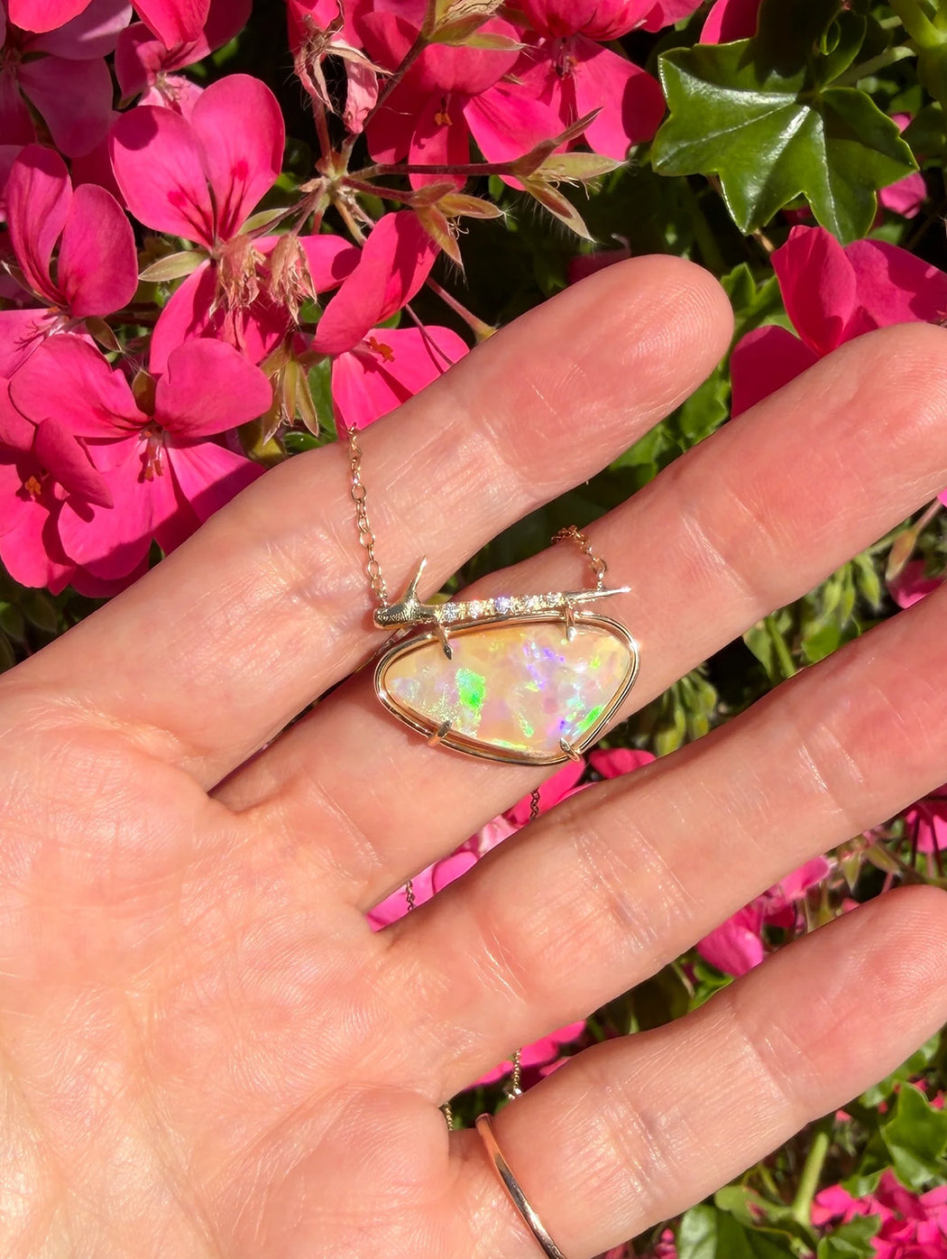 Opal Aura Thorn Yellow Gold Necklace