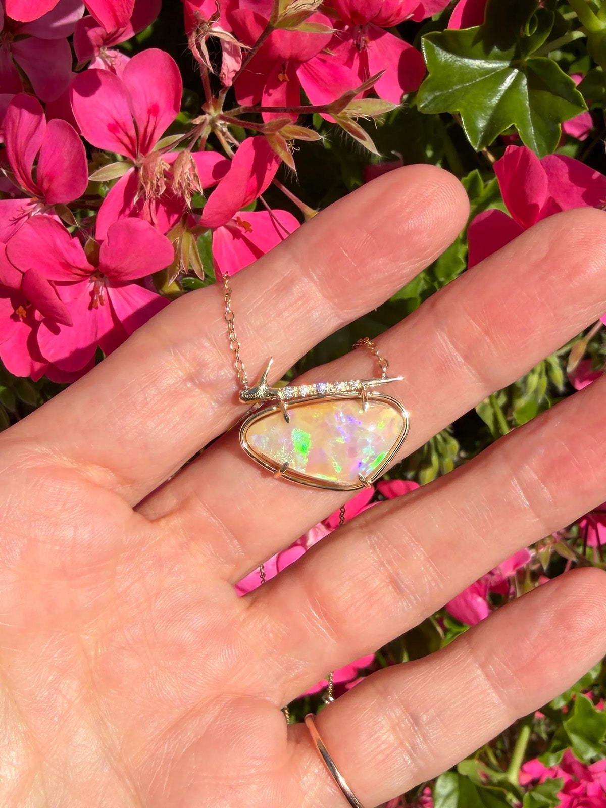 Opal Aura Thorn Yellow Gold Necklace
